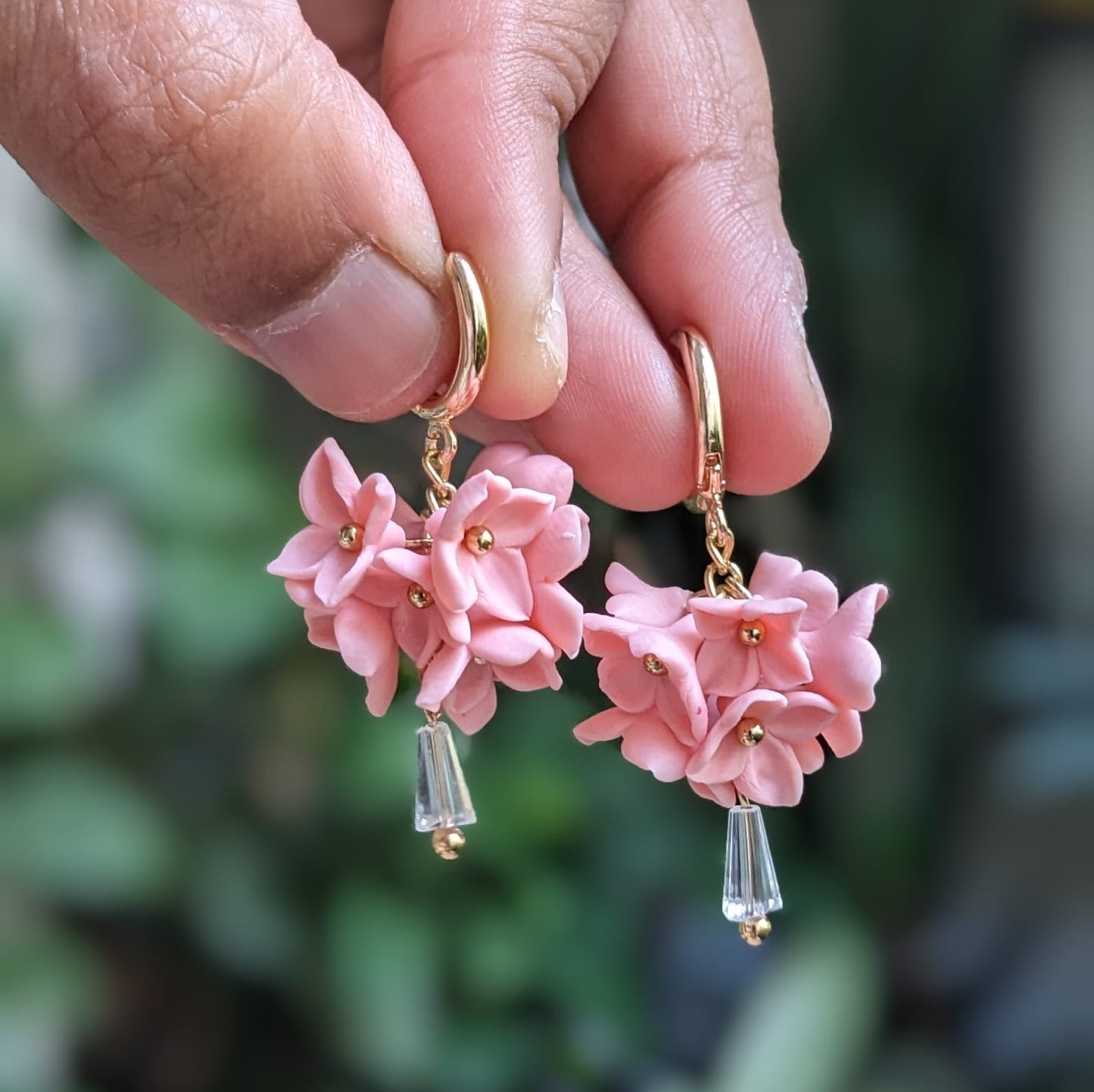 Pink flowers cluster drop earrings