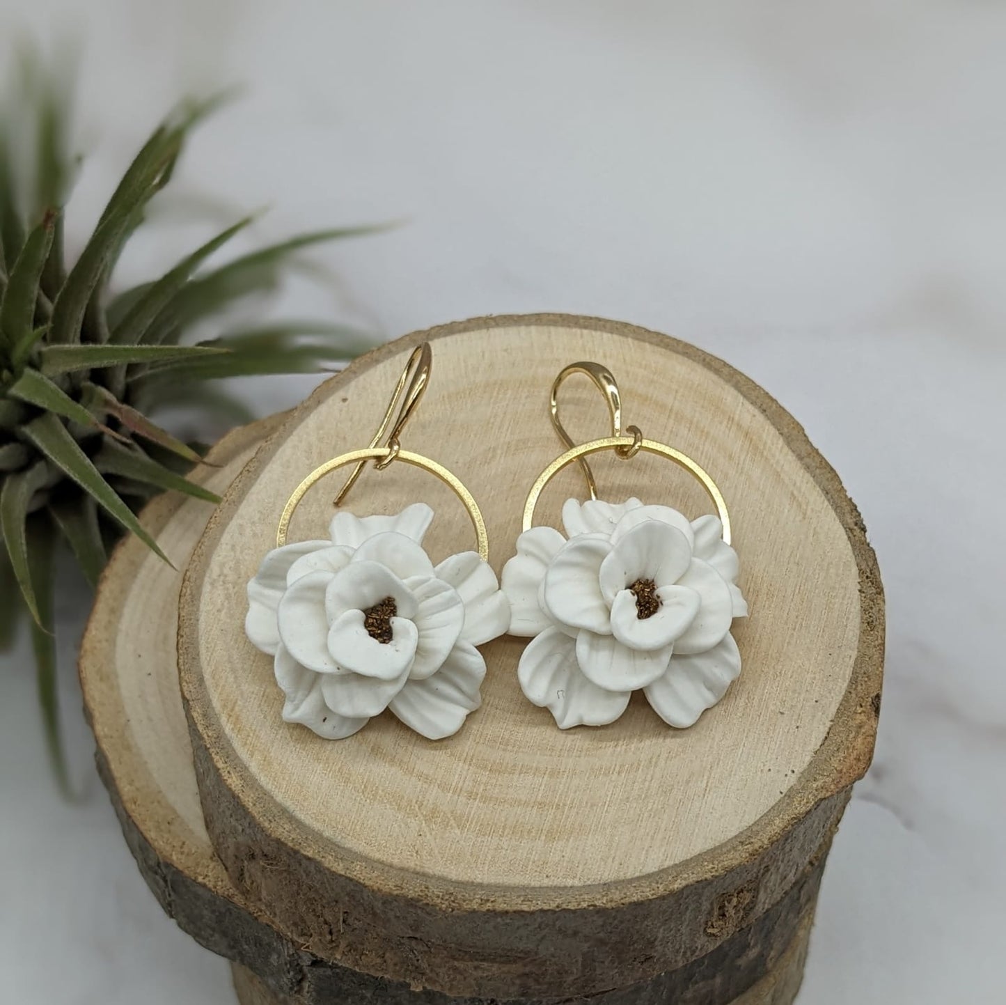 White Floral Danglers