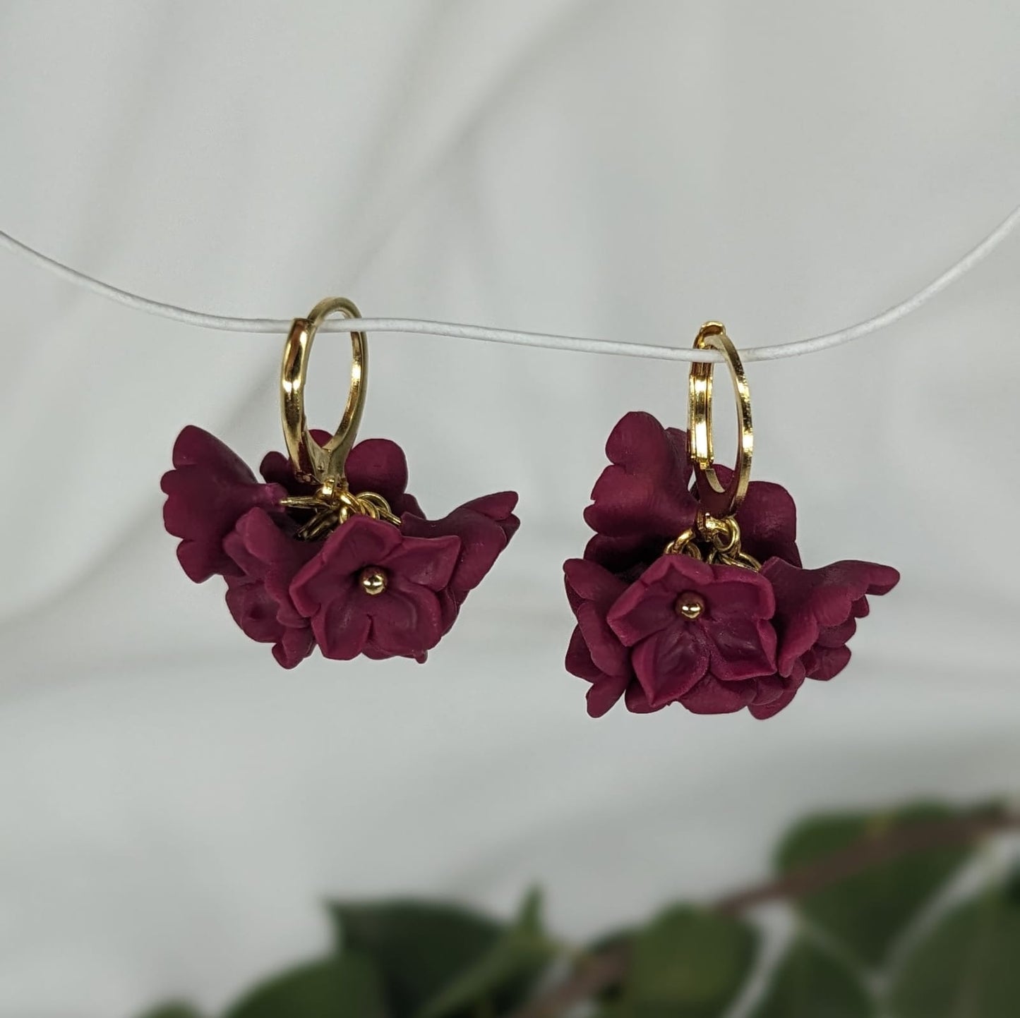 Puce petal cluster drop earrings