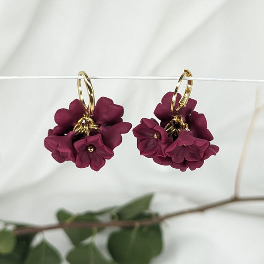 Puce petal cluster drop earrings