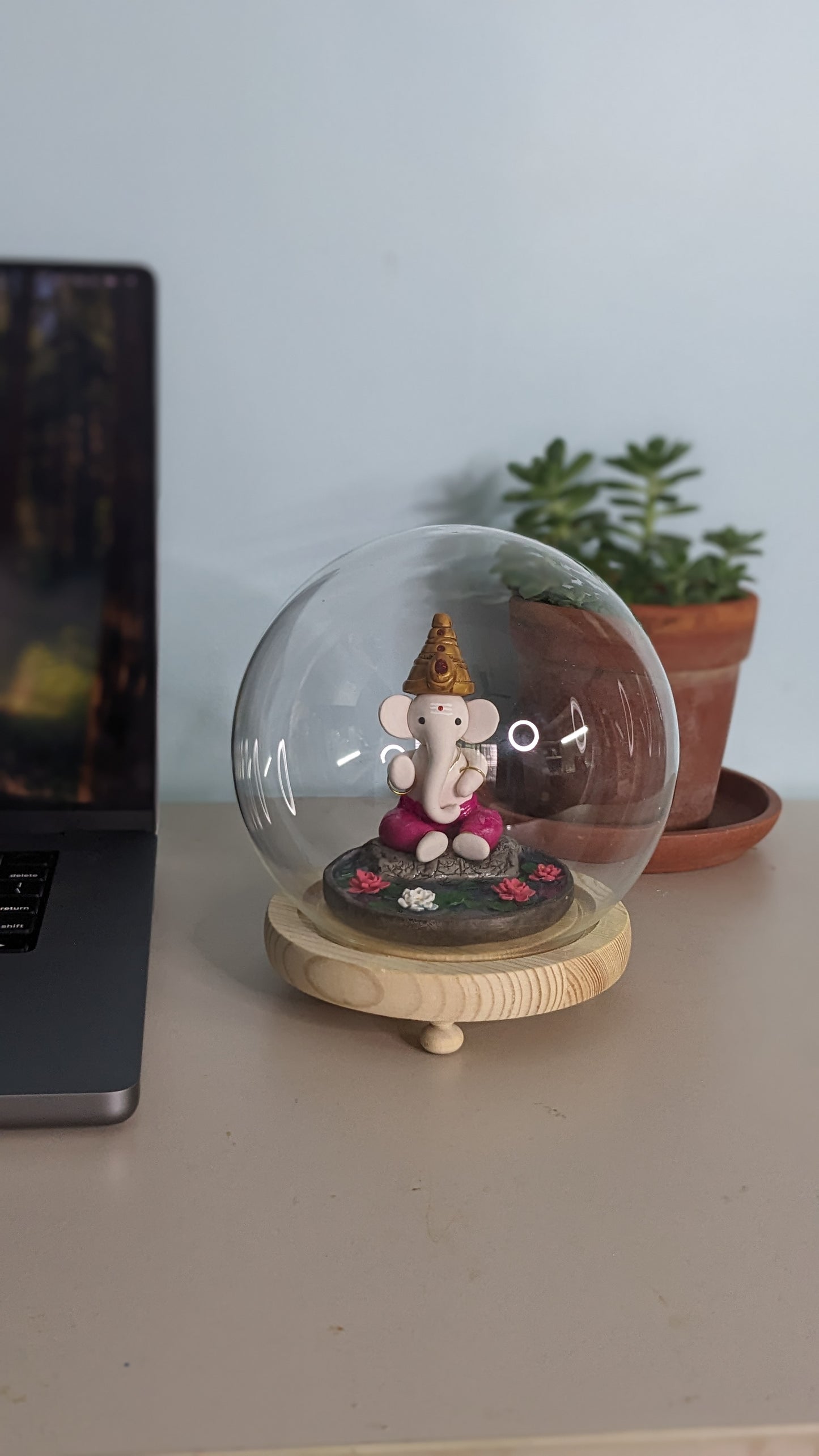 Miniature Ganesha in Glass Dome
