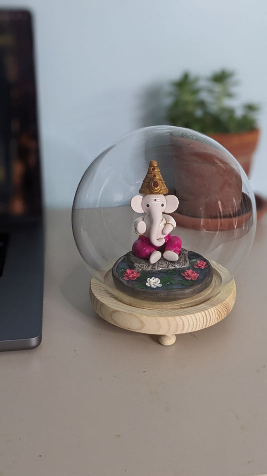 Miniature Ganesha in Glass Dome