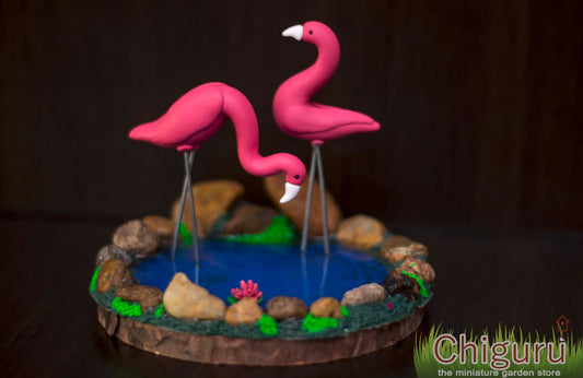 Miniature Flamingo set in pond home decor