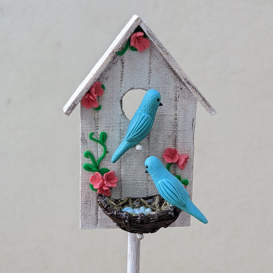 Bird House and Nest Garden Stake Ornament