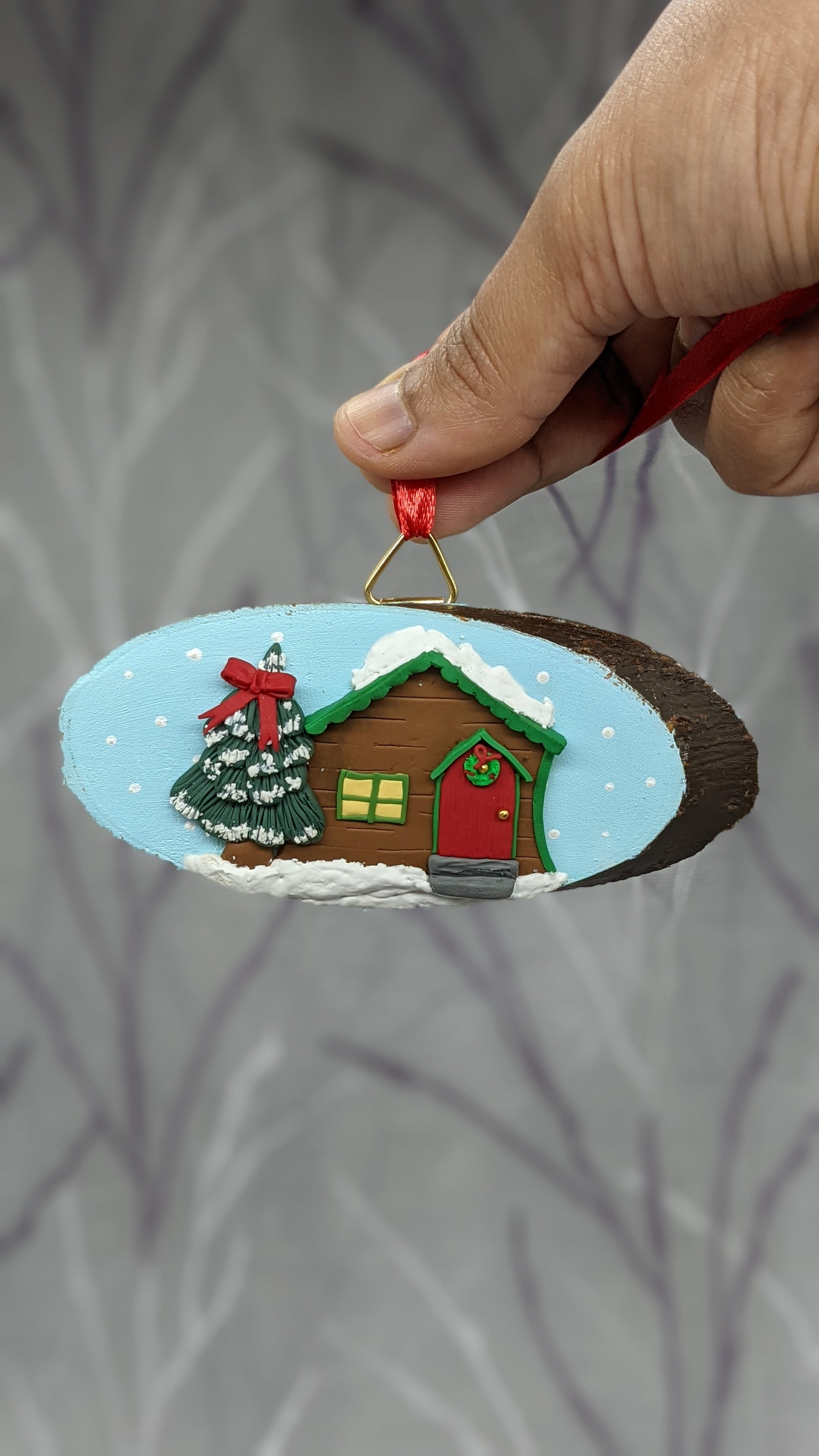 Miniature winter house christmas decor tree decor ornament